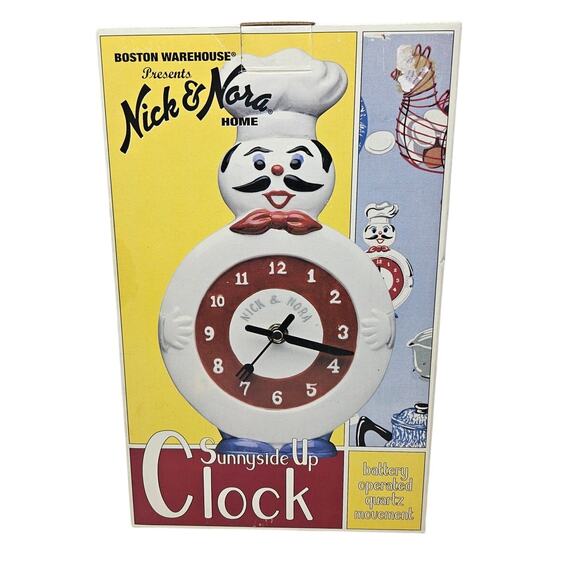 Deadstock Vintage 2000 Nick & Nora Chef Clock Boston Warehouse Ceramic Kitsch